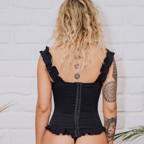 May Black Corset – Structured Satin with Ruched Straps - Picture 6 of 8